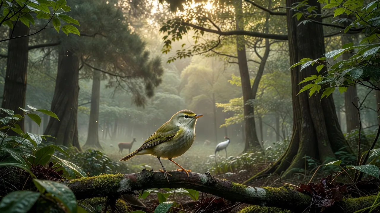 森の野鳥 — 木々の間を舞い遊ぶ森の鳥